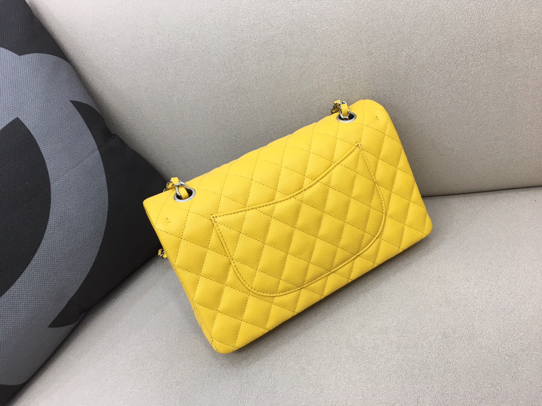 Medium Classic Flap Caviar Bag A01112 Yellow/Silver